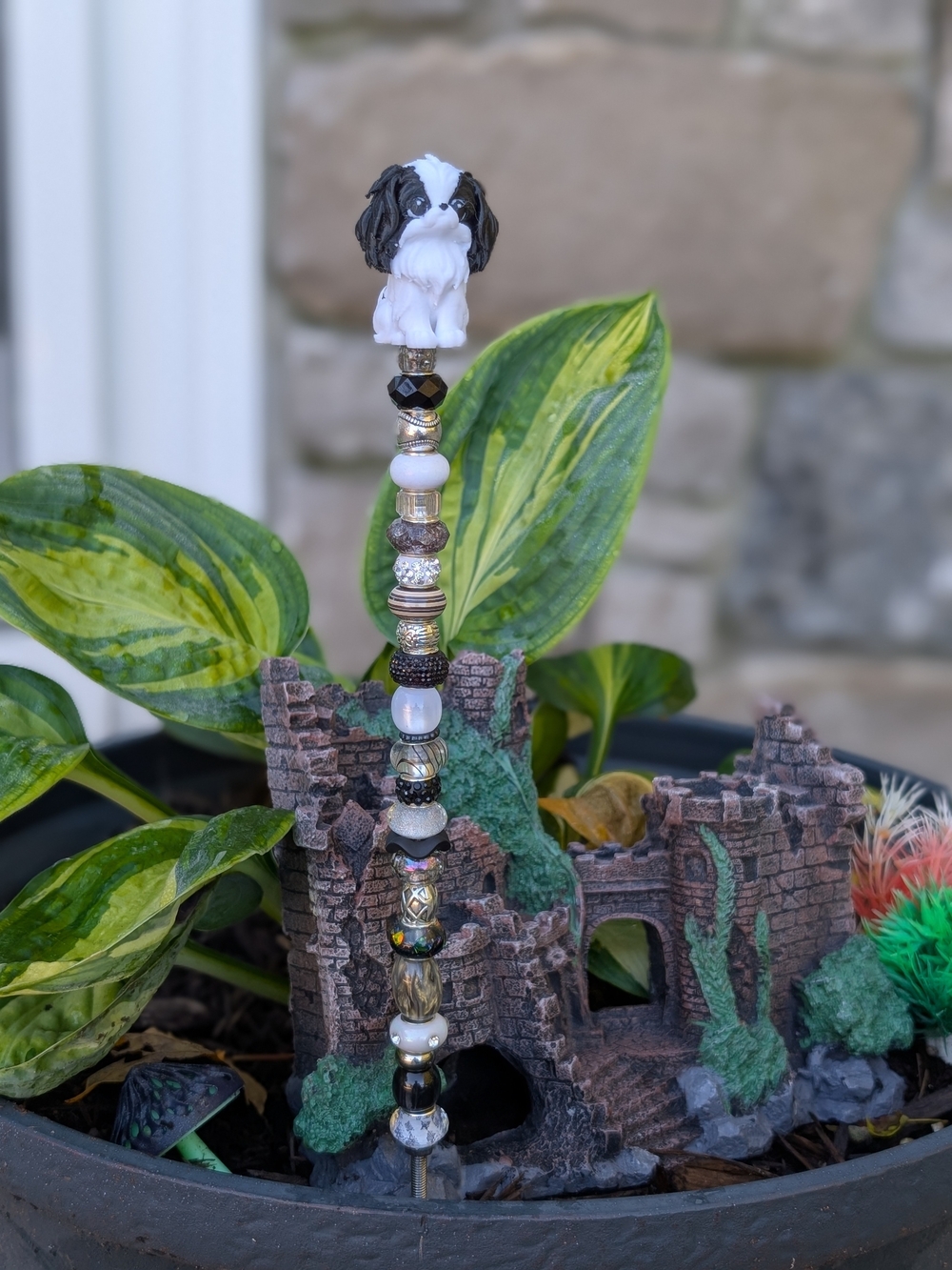 Hand Made Fairy Wand/Plant/Garden Stake W/ Black & White Dog Topper 🐾